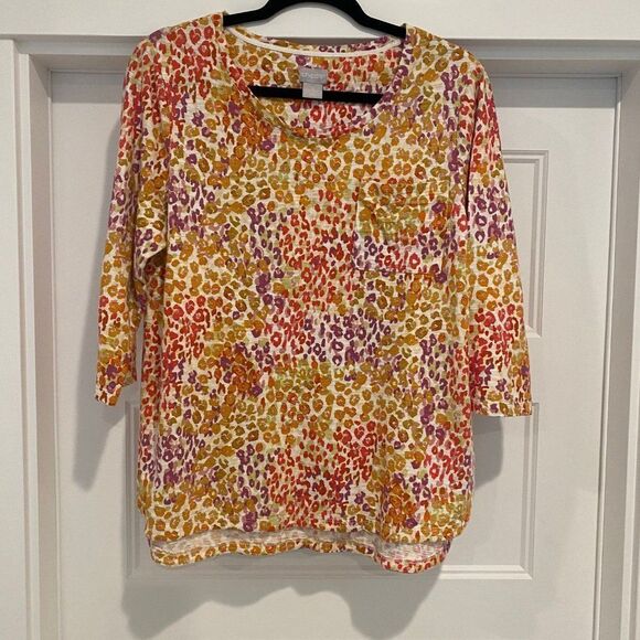 Chico Women's Classic Animal Print Cotton Modal Slub Pocket Tee, Size Large - Picture 5 of 9